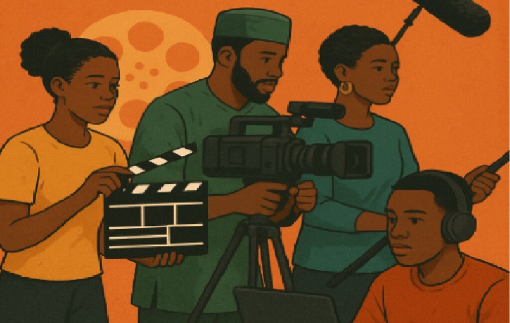 Industry professionals working on a movie